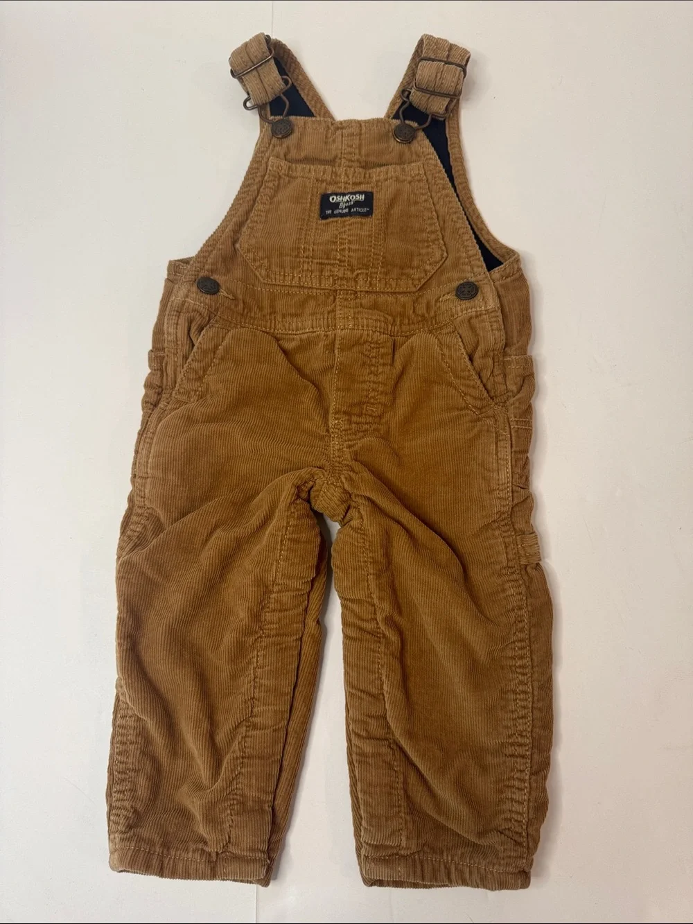 OshKosh B'gosh Tan Corduroy Fleece Lined Kids Overalls- size 12mo